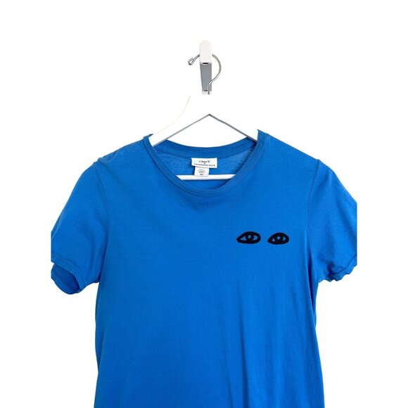 Clare V. Les Yeux Graphic Tee XS Blue Cotton Crewneck - Picture 7 of 12